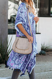 Sky Blue Boho Paisley Print Kimono Beach Cover up with Tassel
