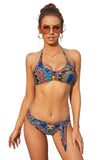Black Floral Print Halter-neck 2 Piece Bikini Set