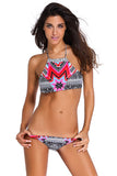 Light Ethnic Style Halter Geometric Print Tankini Swimsuit