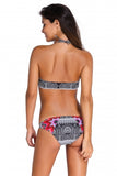 Light Ethnic Style Halter Geometric Print Tankini Swimsuit