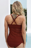 Burgundy Lace Flyaway Underwired Tankini Bathing Suit