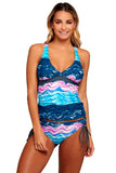 Summer Waves Cross Back Tankini Tie Side Swimsuit