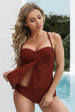 Burgundy Lace Flyaway Underwired Tankini Bathing Suit