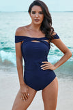 Blue Criss Cross Off Shoulder Ruched One-piece Swimwear